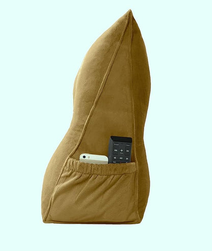 Triangular Reading Bed Rest Pillow Large Bolster Cushion Headboard Backrest Wedge Pillow with Removable Cover and Two Large Side Pockets (Golden Brown, King: 78 x 8 x 20 inches)
