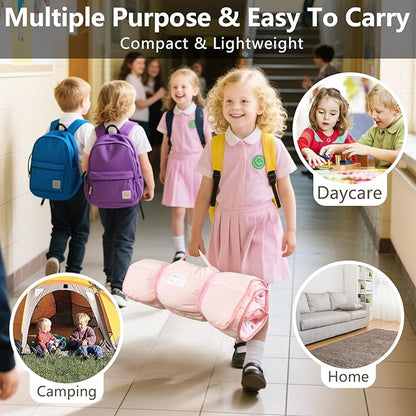 Primlect Lightweight Toddler Nap Mat Perfect for Warm Sleepers, Portable Sleeping Bag with Removable Pillow and Fleece Blanket, Washable, Great for 3 Seasons, Daycare, Preschool, Boy and Girls