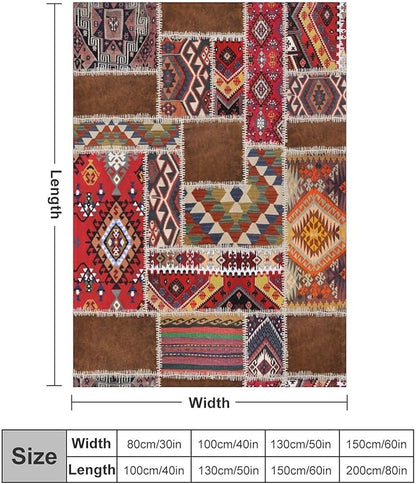 Southwest Aztec Throw Blanket, Native Bohemian Retro Patchwork Traditional Geometric Soft Flannel Blanket Warm Blankets for All Seasons, Bed Couch Sofa 30"x40"