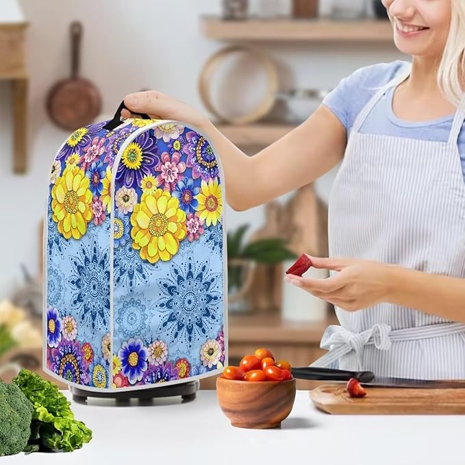 Boho Mandala Floral Toaster Cover 4 Slice Washable Blender Cover Kitchen Small Appliance Dust Cover for Coffee Maker Bread Maker Microwave Oven