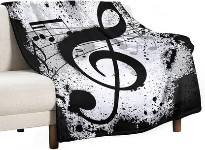 Music Blanket Black White Abstract Music Note Art Print Soft Cozy Lightweight Throw Blanket for Women Men Bedroom Living Room Dorm Chair Sofa Travel 60x80in