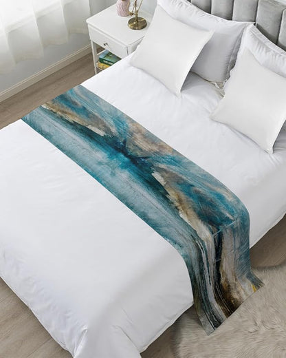 Abstract Mottled Turquoise Green Gray Art Bed Runners for Bedroom Hotel,Decorative Bedding Scarf Retro Painting Bed End Blanket Bedding Runner Scarves for Twin Size Bed,71x20in