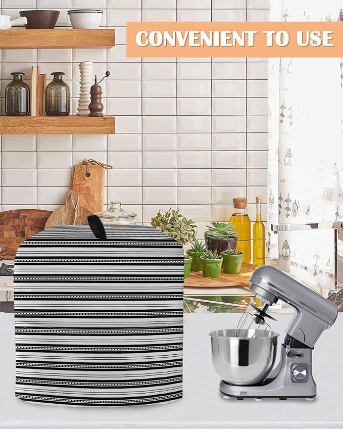 Black Stripes Stand Mixer Dust Cover with Storage Pocket & Handles, Fits All Tilt Head & Bowl Lift Modern Abstract Art Kitchen Appliance Cover Organizer Simple Chic Lines Bag Accessories, 6-8 Quart