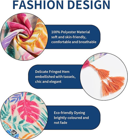 Scarf for Women Lightweight Soft Floral Leopard Printed Scarves Fall Winter Fashion Shawl Wrap with Fringe
