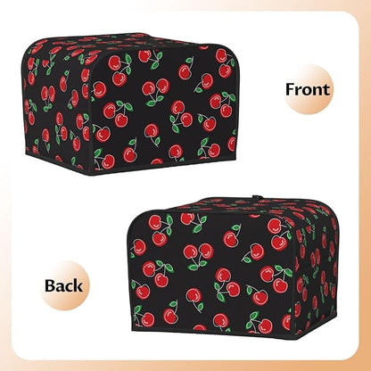 Red Black Cherry 4 Slice Toaster Cover, Waterproof Toaster Dust Cover Bread Maker Protective Cover For Small Kitchen Appliance Dining Room Table Home Decor Gifts