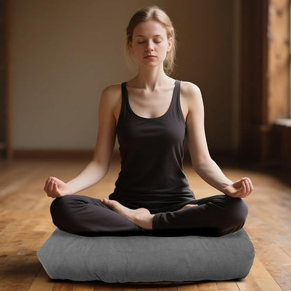 Meditation Floor Pillow Set of 2, Square Large Pillows Seating for Adults, Tufted Corduroy Cushion for Tatami Living Room, 22x22 Inch FP-Grey
