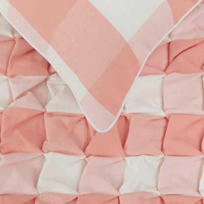 The HomeCentric King/Queen/Twin Peach Pink Decorative Queen 74"x18" Bed Runner with Pillow Cover, Textured & Buffalo Checks Bed Scarf on Cotton Fabric - Buffalo Plaid Peach