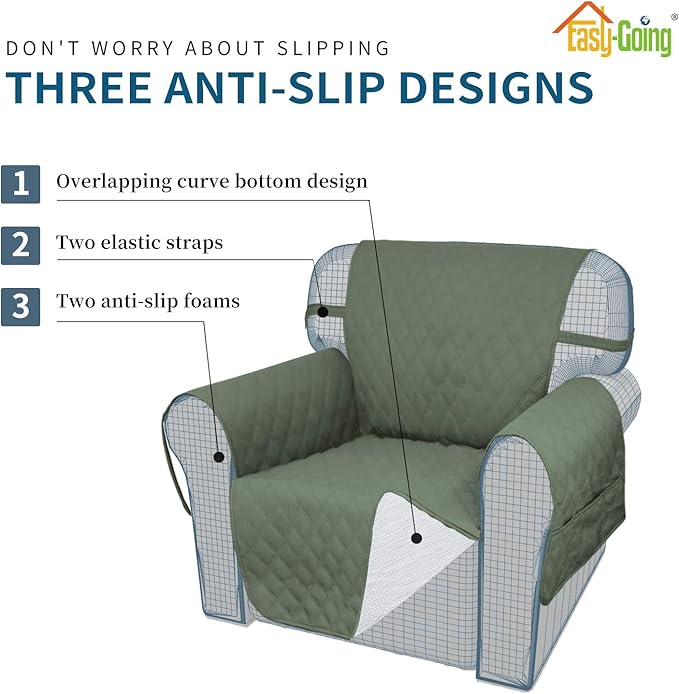 Easy-Going Sofa Slipcover Waterproof Couch Cover for 3 Cushion Couch Sofa Cover Furniture Protector Cover Pets Covers Washable Non-Slip Fabric Pets Kids Children Dog Cat (Sofa, Greyish Green)