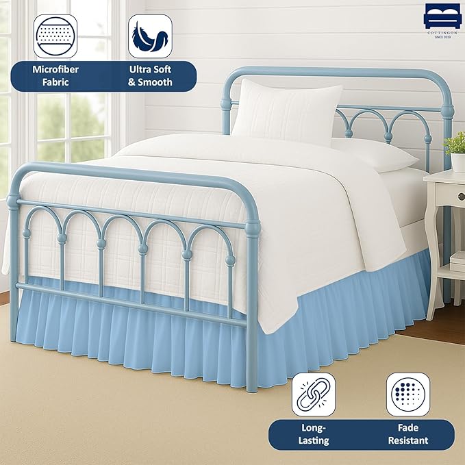 Ruffled Bed Skirt with Split Corners-Dust Ruffle - 18" Drop 100% Microfiber Soft,Sheen & Luxurious Look - Bed Skirts (Light Blue -Twin)