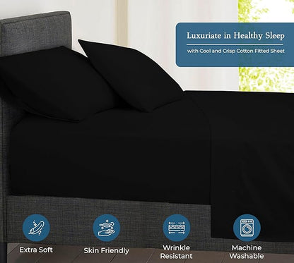ROYALE LINENS 300 Thread Count 100% Long Staple Combed Cotton Fitted Sheet - Super Soft Deep Pocket Bottom Sheet - Fitted Sheet Only - Elastic Sheet