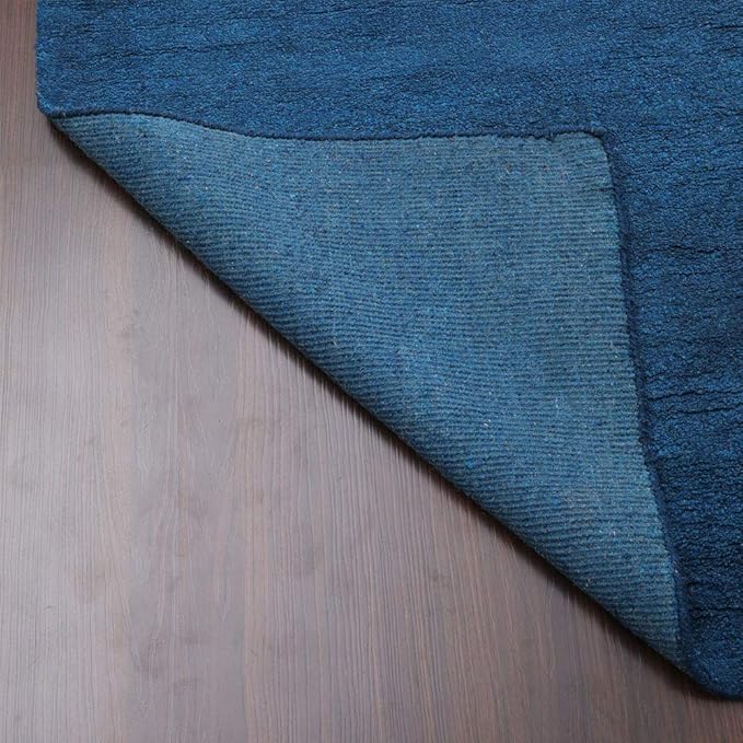 Rugsotic Carpets Hand Knotted Gabbeh Wool 5'x8' Area Rug Solid Blue L00111