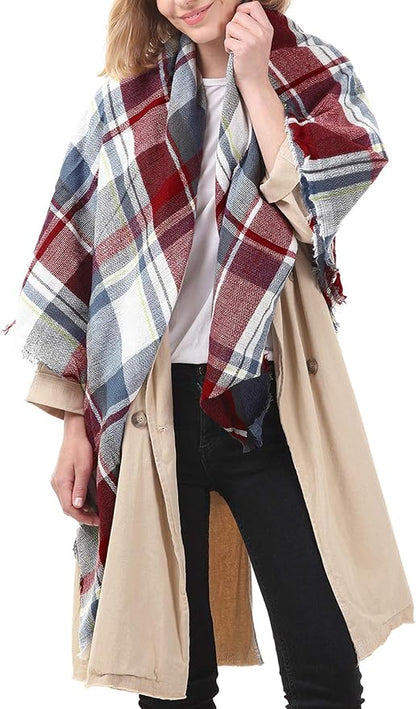 American Trends Women's Cozy Warm Winter Fall Blanket Scarf Stylish Soft Chunky Checked Giant Scarves Shawls
