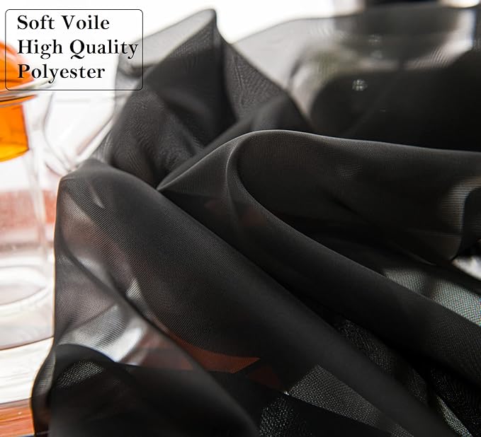 PI Black Sheer Curtains with Grommets,Hazy Sheer Voile Window Draperies for Home Decoration/Living Room 2 Panels (W52 X L108, Black)