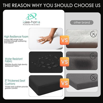 idee-home Outdoor Chair Cushions Set of 2, Thick 19" x 19" x 3" Outdoor Seat Cushions Patio Furniture Waterproof with Ties, Dining Pads