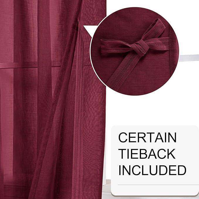 XWZO Sheer Curtains 84 Inches Length 2 Panels Set, Solid Grommet Semi Transparent Window Curtains for Living Room/Bedroom, Home Decor with Tiebacks, Amaranth Red, 52 x 84 Inches Long