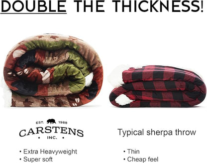 CARSTENS, INC. Ultra Premium Super Soft Plush Sherpa Fleece Oversized Throw Blanket 54" x 68", Patchwork Lodge