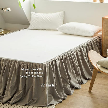 BISELINA French Linen Bed Skirt with Pleated Frills 22-Inch Tailored Drop Natural Flax Cotton Blend Dust Ruffle Soft Cozy Farmhouse Bedding (22" Queen, Grey)