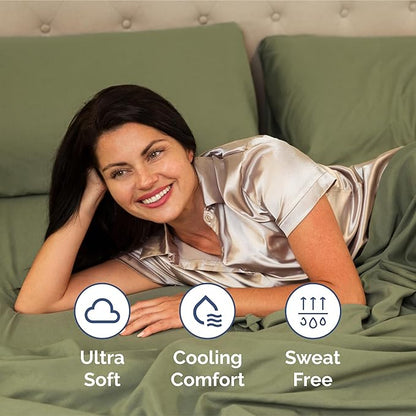 Extra Deep Pocket Split King Sheets - 5 Piece Breathable & Cooling Bed Sheets - Hotel Luxury Bed Sheet Set - Soft, Wrinkle Free & Comfy - Easily Fits Extra Deep Mattresses - Sage Green Sheets Set