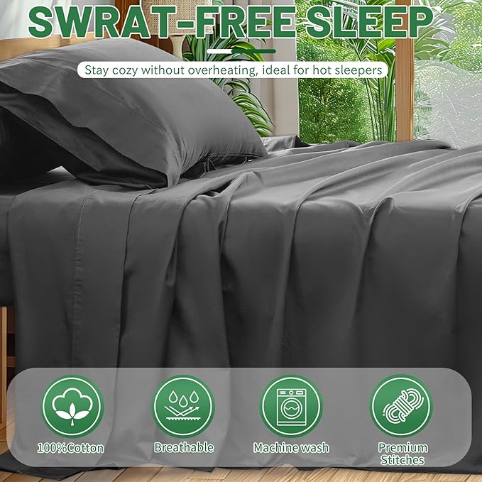 Extra Deep Pocket California King Sheets 18-24 Inch 100% Egyptian Cotton 1000 Thread Count Sateen Weave Soft Breathable 4 Pieces（Cal King,Dark Grey）