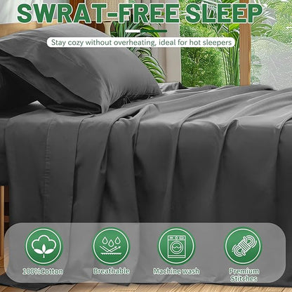 Extra Deep Pocket King Sheets 18-24 Inch 1000 Thread Count 100% Egyptian Cotton Sateen Weave Soft Breathable 4 Pieces（King，Dark Grey）