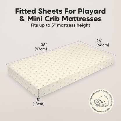 2-Pack Mini Crib Sheets Fitted - 38x26 Pack N Play Sheets for Pack and Play Mattress, Organic Cotton, Soft & Breathable Playard Bedding, Neutral Mini Toddler Bed Cover for Boys, Girls (Bumble Bear)