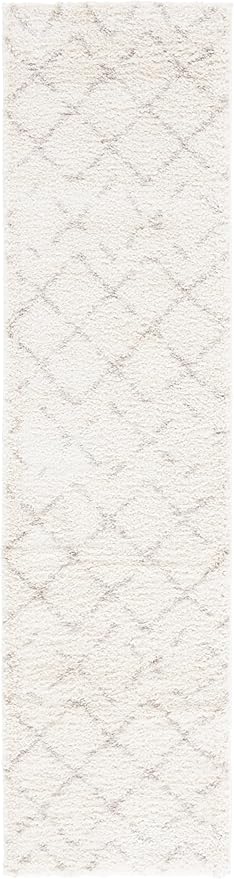 SAFAVIEH Arizona Shag Collection Runner Rug - 2'3" x 22', Ivory & Beige, Moroccan Boho Design, Non-Shedding & Easy to Clean, Ideal for Ideal for Living Room, Hallway, Foyer, Bedroom (ASG743A)