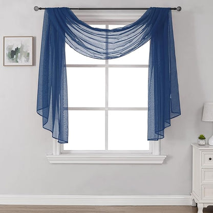 DONREN Dark Blue Window Scarf for Home Decor -Luxury Look Sheer Scarf 34 inches Wide by 144 inches Long,Navy Blue