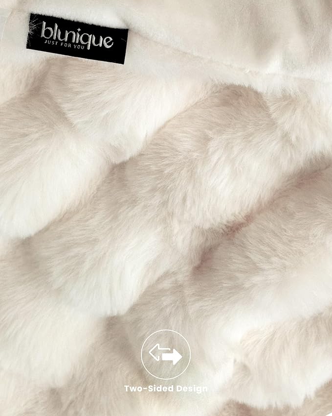 Ultra Soft Cozy Faux Fur Throw Blanket, Fuzzy Plush Thick Bubble Blanket, Luxury Fluffy Blanket for Couch, Sofa, Bedroom, and Living Room, 50x60 Inches, Off White