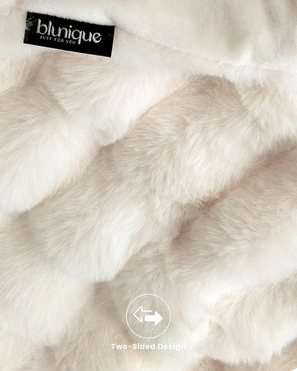 Ultra Soft Cozy Faux Fur Throw Blanket, Fuzzy Plush Thick Bubble Blanket, Luxury Fluffy Blanket for Couch, Sofa, Bedroom, and Living Room, 50x60 Inches, Off White