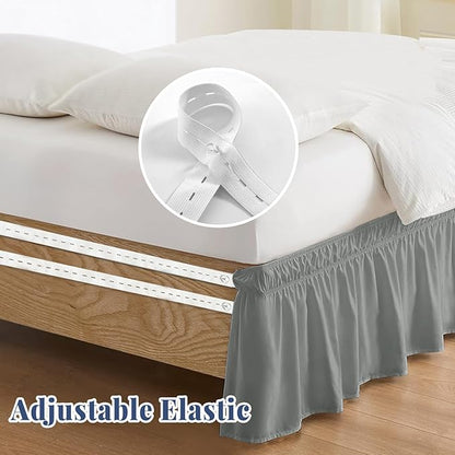 King Bed Skirt, Elastic Wrap Around Bed Skirt King Size, Bed Skirts for Adjustable Bed, Easy Fit with 14" Drop Length Tailored Drop Dust Ruffle (Grey)