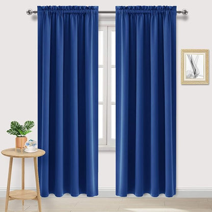 DWCN Blackout Curtains Room Darkening Thermal Insulated Bedroom Curtains Window Curtain Panels, 52 x 84 inches Long, Set of 2 Classic Blue Rod Pocket Drapes