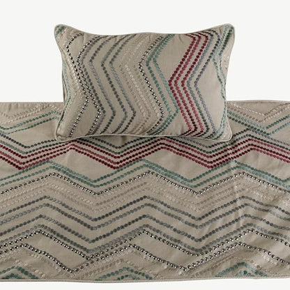 The HomeCentric King Queen Twin Beige Linen Bed Runner Without Pillow Cover, Queen Size 74"x18" Bed Runner Without Pillow Cover, Linen with Embroidery, Chevron Modern Pattern - Dotty Chevron