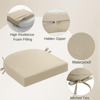 idee-home Outdoor Chair Cushions Set of 4, Thick 19" x 19" x 3" Outdoor Seat Cushions Patio Furniture Waterproof with Ties, Dining Pads