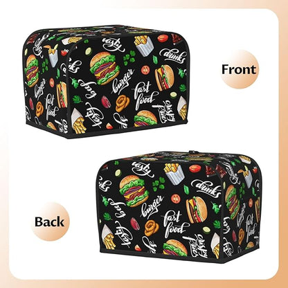 Funny Hamburger Fast Food 2 Slice Toaster Cover, Waterproof Toaster Dust Cover Bread Maker Protective For Small Kitchen Appliance Dining Room Home Table Decor Gifts