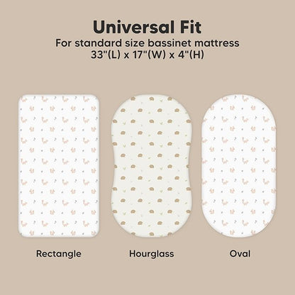 2-Pack Organic Bassinet Sheets for Girls, Boys - 100% Cotton Bassinet Mattress Sheets Compatible with Halo Bassinest Swivel Sleeper, Graco, Baby Delight, Chicco, Fitted Bassinet Sheets (Nibble/Bruce)