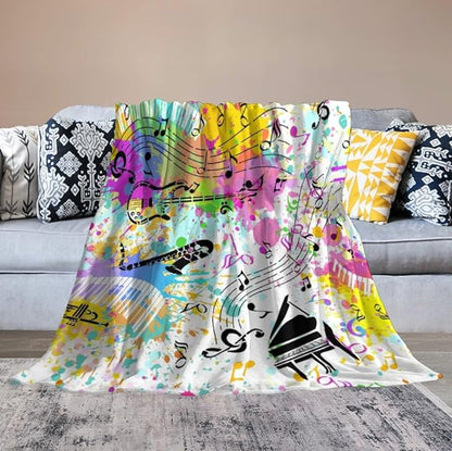 Music Blanket Colorful Graffiti Piano Keys Music Note Modern Abstract Art Print Soft Cozy Lightweight Throw Blanket for Kids Girls Boys Bedroom Living Room Dorm Chair Sofa Travel 40x50in