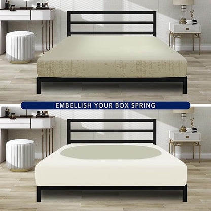 PureFit Stretchy Box Spring Cover Full - Elastic Fitted Box Spring Wrap Around 4 Sides, Wrinkle & Fading Resistant Fits Full Size Beds, Ivory