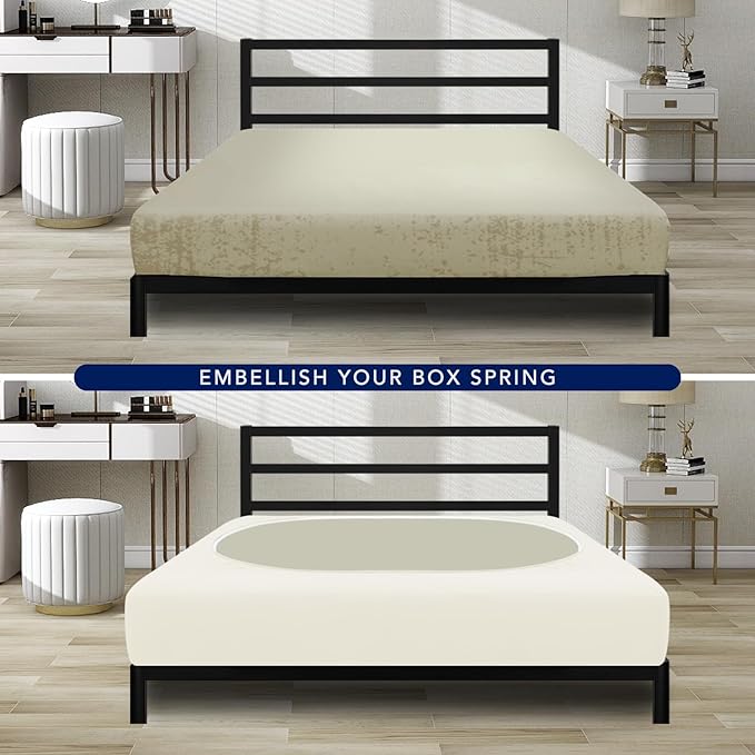 PureFit Stretchy Box Spring Cover Queen - Elastic Fitted Box Spring Wrap Around 4 Sides, Wrinkle & Fading Resistant Fits Queen Size Beds, Ivory