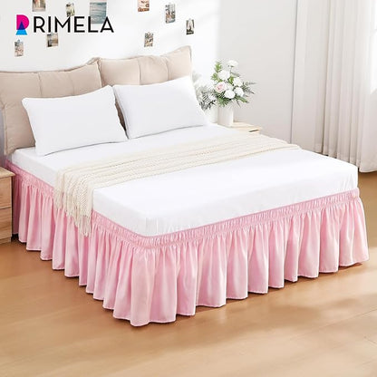 RIMELA Bed Skirt Full Size Dusty Pink 15 Inch Drop, Wrap Around Elastic Bedskirt, Dust Ruffle for Adjustable Bed Base Soft Durable Fabric Machine Washable Easy to Install Bed Skirts