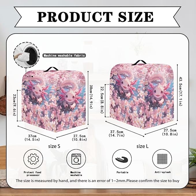 Axolotl Cherry Blossom Stand Mixer Covers Pink Kitchen Decoration Kitchen Aid Mixer Cover Dust Cover with Pockets and Handle Kitchen Accessories Mixer Covers