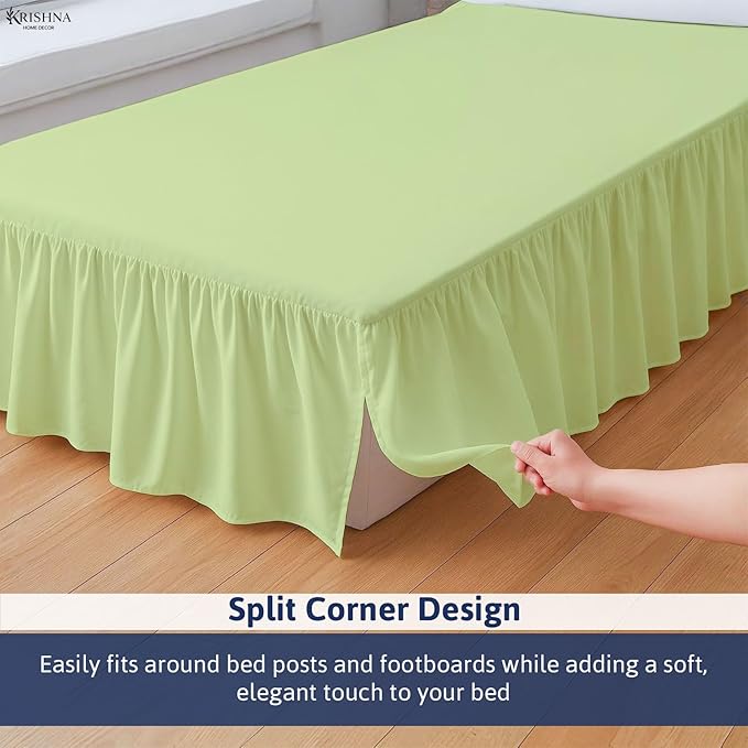 KRISHNA Ruffled Bed Skirt with Split Corners Full, 100% Microfiber Hotel Quality, 12 Inch Drop Dust Ruffle Gathered Bedskirt with Platform, 54" x 75", Sage
