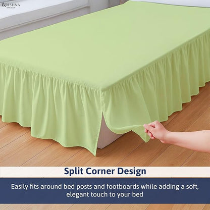 KRISHNA Ruffled Bed Skirt with Split Corners Twin, 100% Microfiber Hotel Quality, 21 Inch Drop Dust Ruffle Gathered Bedskirt with Platform, 39" x 75", Sage