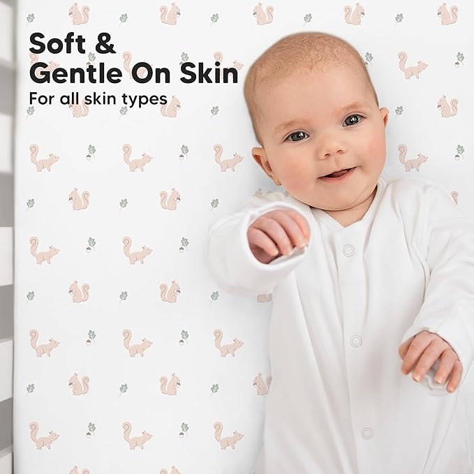 KeaBabies 2-Pack Baby Crib Sheets for Boys, Girls - 52x28 Viscose Derived from Bamboo Toddler Bed Sheets Neutral, Fitted Crib Mattress Cover for Standard Baby Bedding, Soft & Cozy(Nibbles/Bruce)