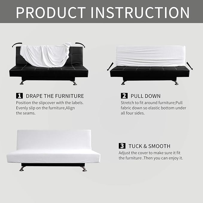 Easy-Going Stretch Sofa Slipcover Armless Sofa Cover Furniture Protector Without Armrests Slipcover Soft with Elastic Bottom for Kids, Spandex Jacquard Fabric Small Checks(futon,Snow White)