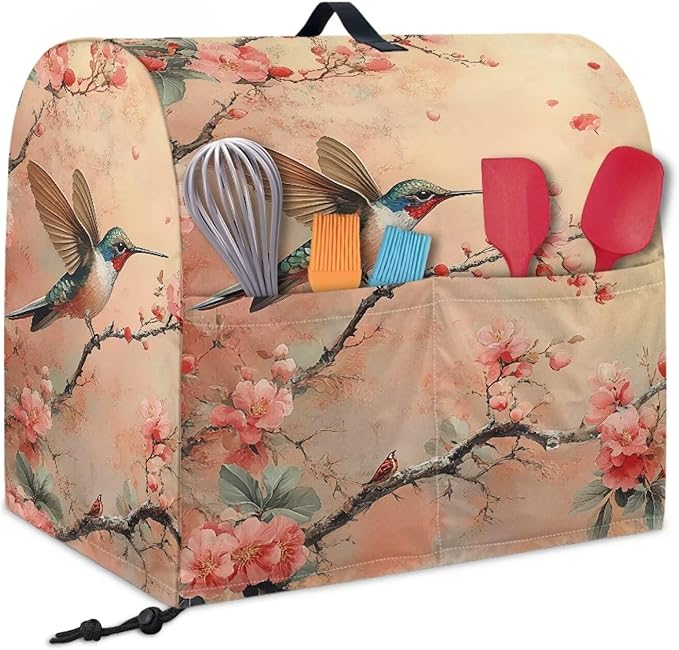 Hummingbird with Flower Mixer Covers Washable Stand Mixer Dust Cover Fit Kitchen Aid Mixer 4.5-8 Quart Home Kitchen Small Appliance Protector