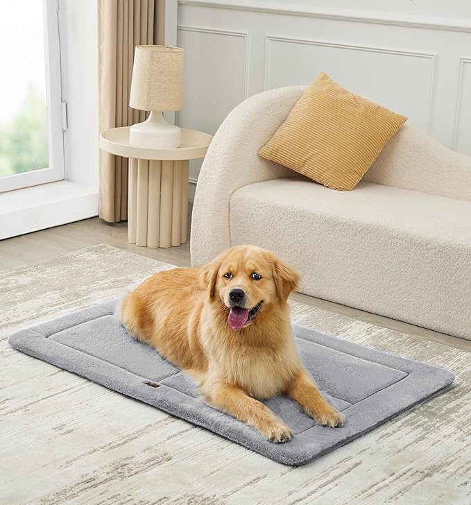 MADE 4 PETS Dog Crate Pad Bed for Large Dogs, Washable & Reversible, Anti-Slip Kennel Mat for Cozy Sleeping, Soft Fluffy Dog Bed for Indoor & Outdoor Use, 44"x32", Gray