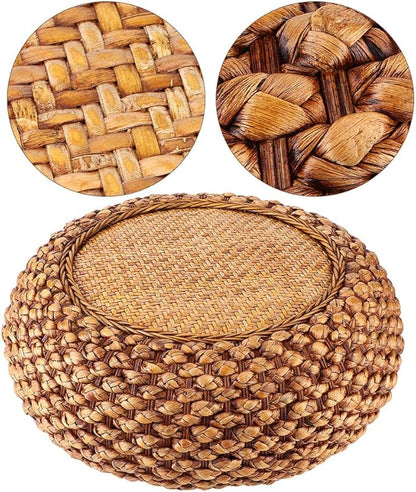 GLOGLOW Japanese Style Round Floor Cushion, Hand Woven Material with Sponge for Tatami Yoga Tea Ceremony Balcony Living Room