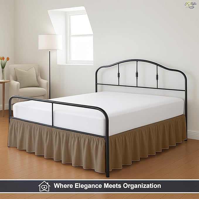 Cottington Lane Ruffled Bed Skirt Full Size with Split Corner, Brushed Microfiber Hotel Quality Taupe Dust Ruffle, 24 Inch Drop Gathered Bedskirt, Soft and Stylish, Shrinkage and Fade Resistant