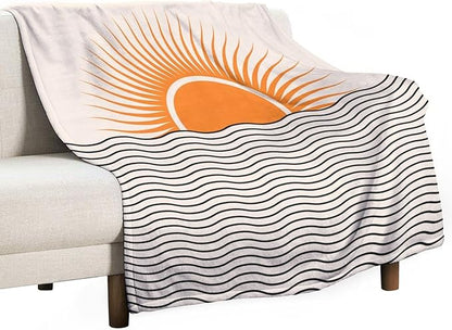 Abstract Sunset Throw Blanket, Boho Mid Century Geometric Minimalist Aesthetic Wave Sunrise Soft Warm Blankets for Couch Bedroom Sofa Office, 60"x80"