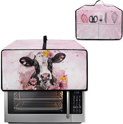 Air Fryer Toaster Oven Dust Cover Washable Fabric Convection Oven Protector with Storage Pockets, S, 14.5 x 18.5 x 9 Inches, Cow Pink Flower Pattern